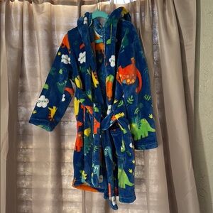 Kids Dinosaur Print Robe - Blue and Orange